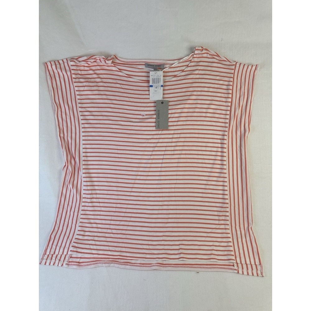 SPENSE Sport KNIT TOP White W Orange Stripes Woman's Boxy Sz XL NEW SUMMER